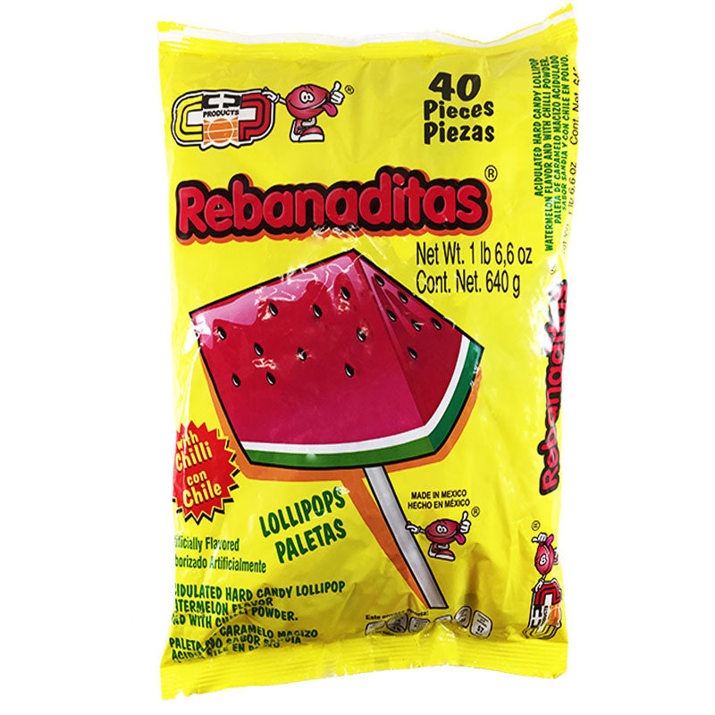 Rebanaditas Watermelon Lollipops With Chile 40ct