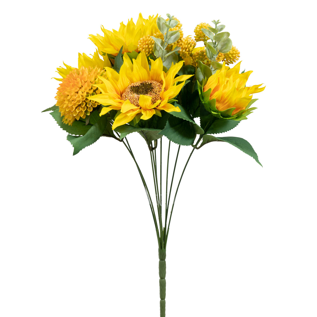 9 Head Sunflower and Button Mum Bouquet 17”